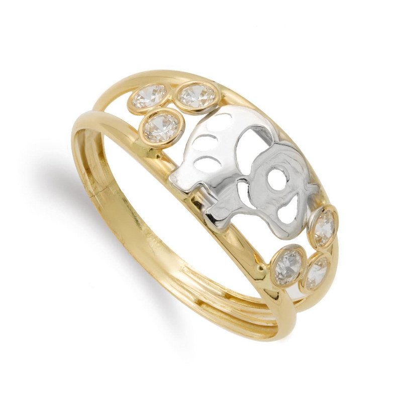 18K SORTIJA ORO BICOLOR DOBLE CUERPO ELEFANTE CALADO Y CIRCONITAS. ANCHO: 7 MM