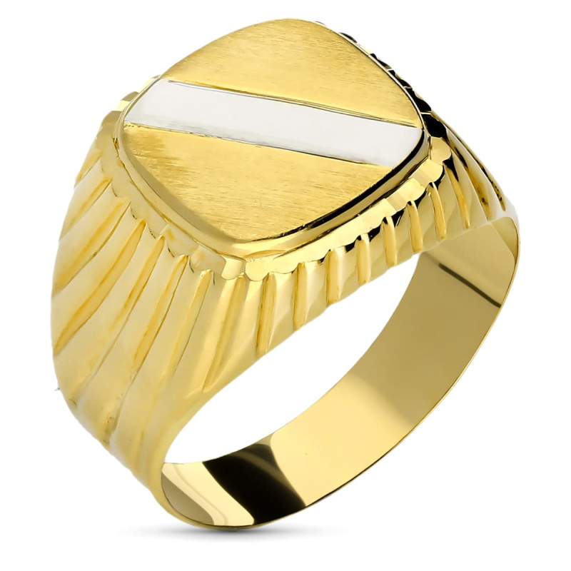 18K SELLO ORO BICOLOR HUECO GALLONEADO CUADRADO CON BANDA. ZONA GRABADO: 11X11 MM
