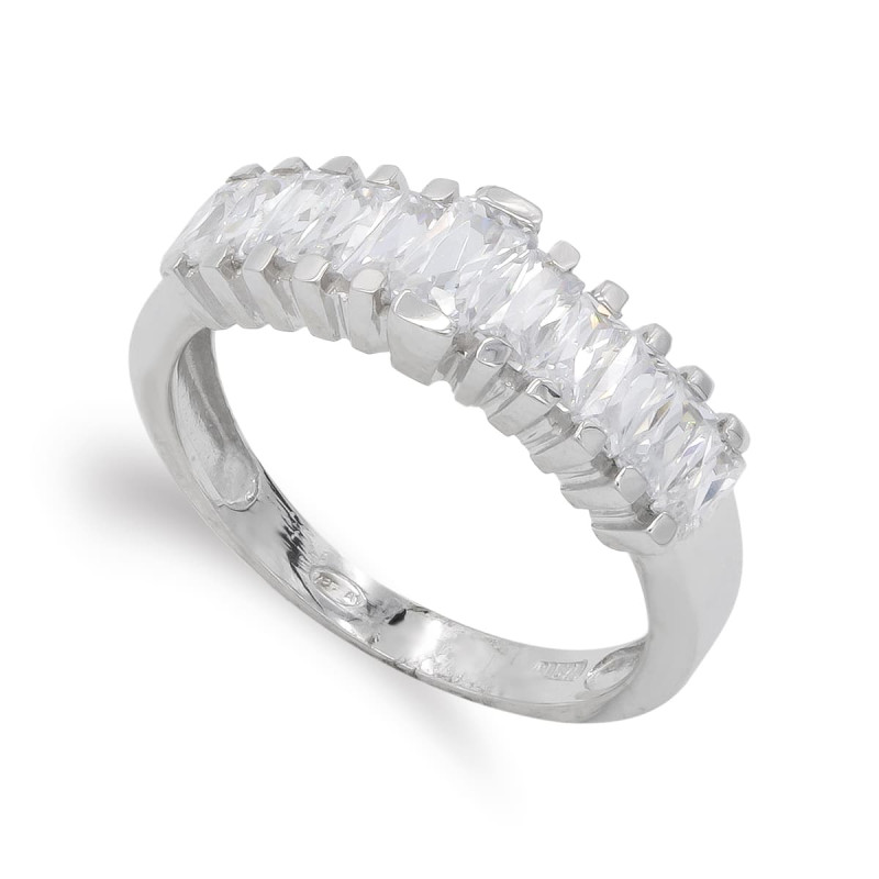 18K SORTIJA ORO BLANCO BARRAS EN ESCALERA CON CIRCONITAS. ANCHO: 6,5 MM