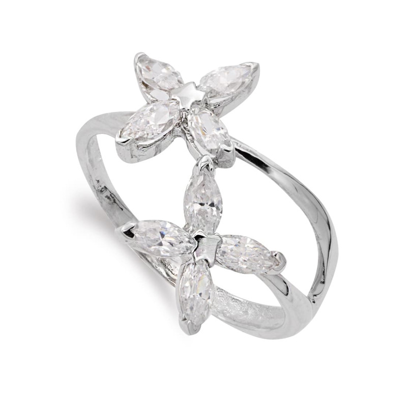 18K SORTIJA ORO BLANCO CON FLORES DE CIRCONITAS. ANCHO: 16,5 MM