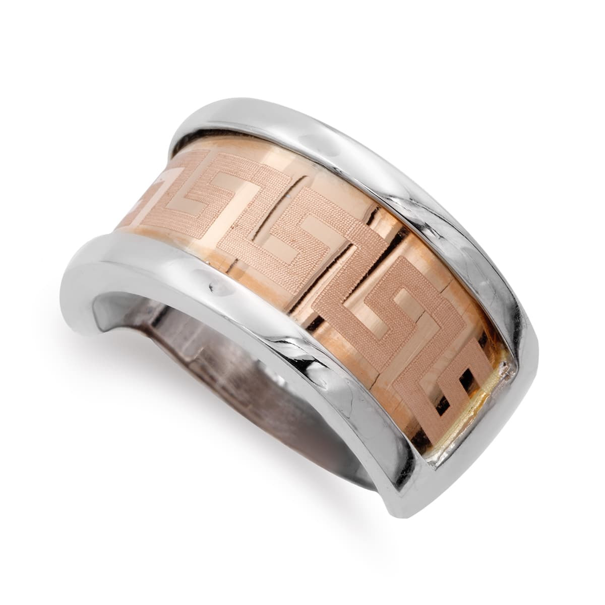 18K SORTIJA ORO BICOLOR CON GRECA. ANCHO: 10,5 MM