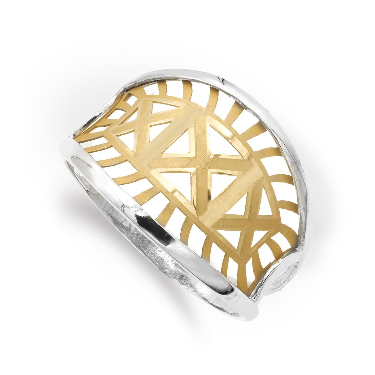 18K SORTIJA ORO BICOLOR MOTIVOS CALADOS. ANCHO: 14 MM