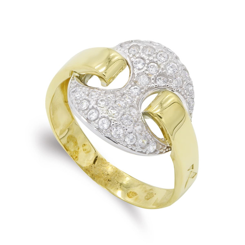 18K SORTIJA ORO BICOLOR MACIZA NUDO BARCO CON CIRCONITAS. ANCHO: 15 MM