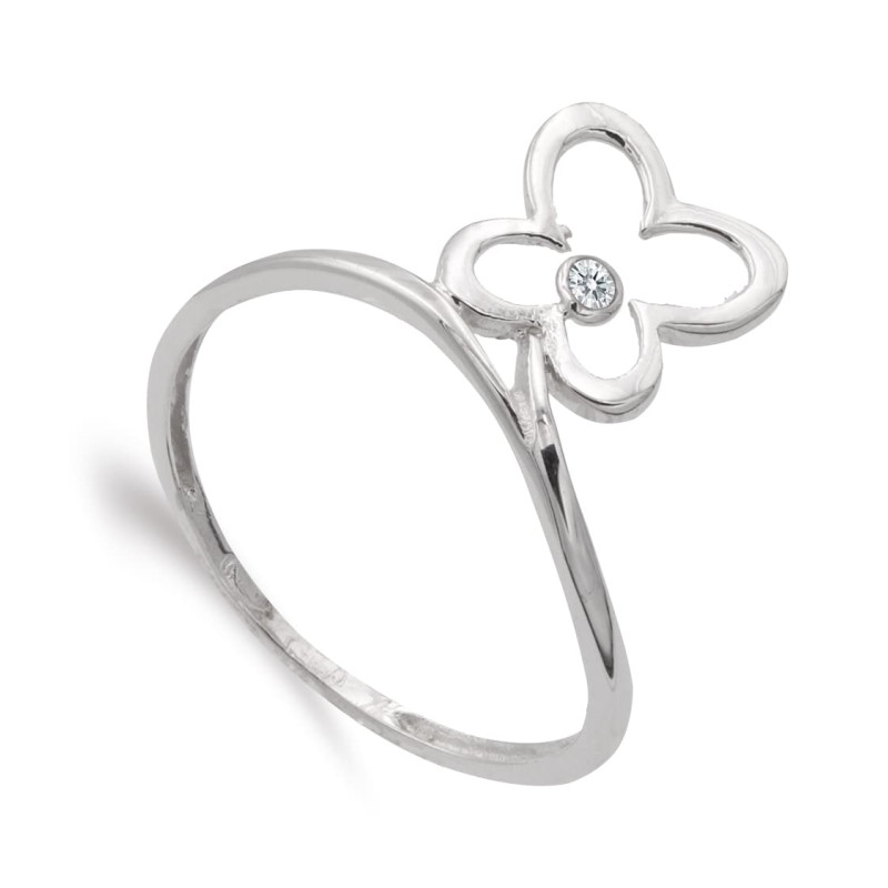 18K SORTIJA ORO BLANCO MARIPOSA 9X9 MM Y CIRCONITA ANCHO MOTIVO 11 MM