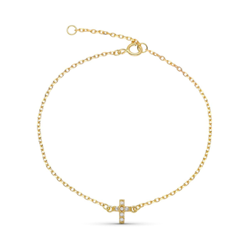 9K PULSERA ORO AMARILLO CRUZ DIAMANTES NATURALES 0.048 CTS 18XM - 16CM