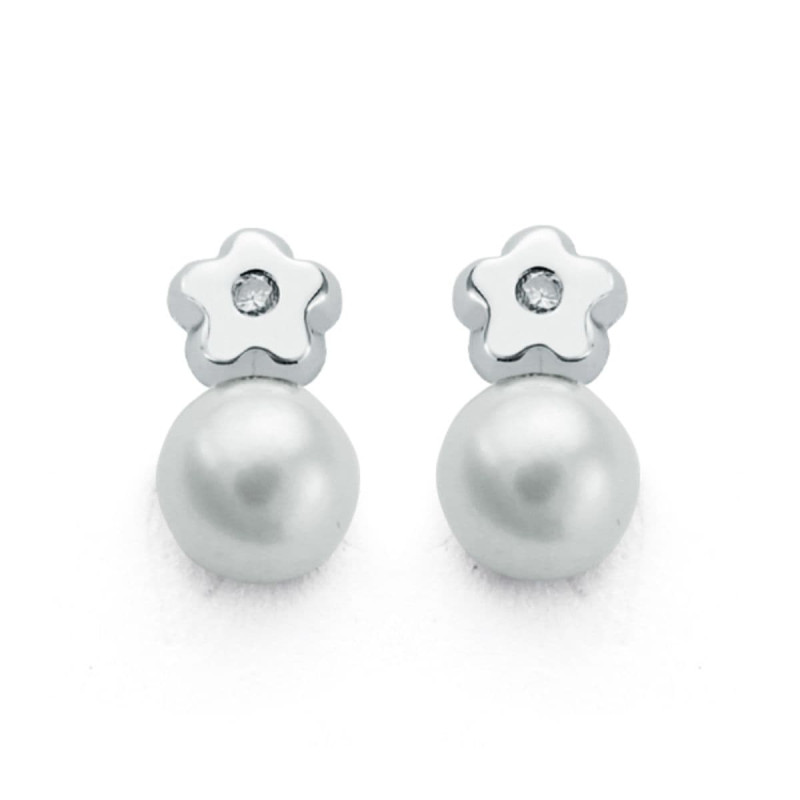 9K PENDIENTES ORO BLANCO DIAMANTES 9X5 MM 0.02 CTS SI-H CIERRE TUERCA