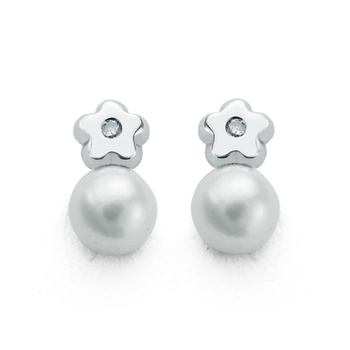 9K PENDIENTES ORO BLANCO DIAMANTES 9X5 MM 0.02 CTS SI-H CIERRE TUERCA