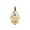 18K COLGANTE AMULETO ORO AMARILLO MANO DE FATIMA Y OJO TURCO 19X13 MM
