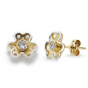 18K PENDIENTES ORO BICOLOR TREBOL CIRCONITA 9X8 MM CIERRE PRESION