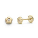 18K PENDIENTES ORO AMARILLO CHATON FLOR CIRCONITA 4 MM TUERCA