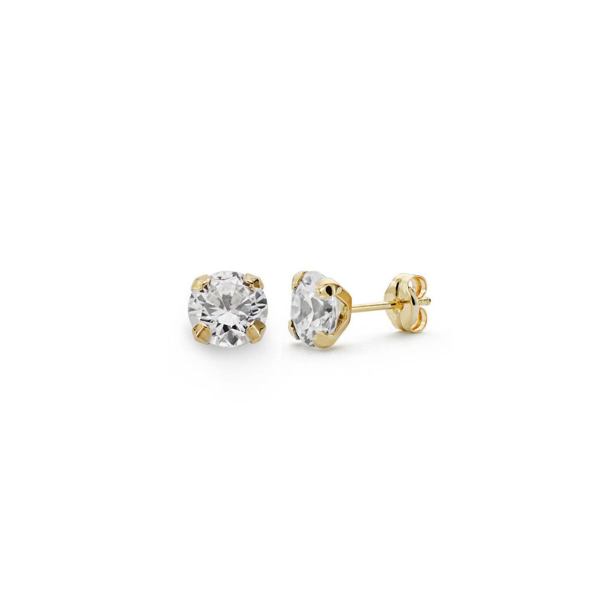 18K PENDIENTES ORO AMARILLO GARRAS CIRCONITA 7 MM CIERRE PRESION