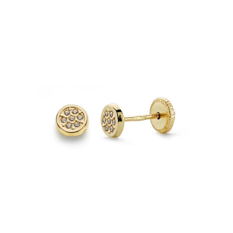 18K PENDIENTES ORO AMARILLO REDONDO CIRCONITA 4.5 MM CIERRE TUERCA