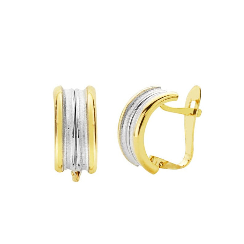 18K PENDIENTES ORO BICOLOR BANDAS 12X5 MM CIERRE CATALAN
