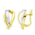 18K PENDIENTES ORO BICOLOR BANDAS 15X8 MM CIERRE CATALAN