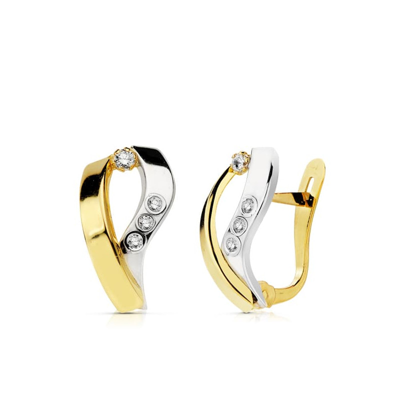 18K PENDIENTES BANDAS ORO BICOLOR 15X8 MM CIERRE CATALAN
