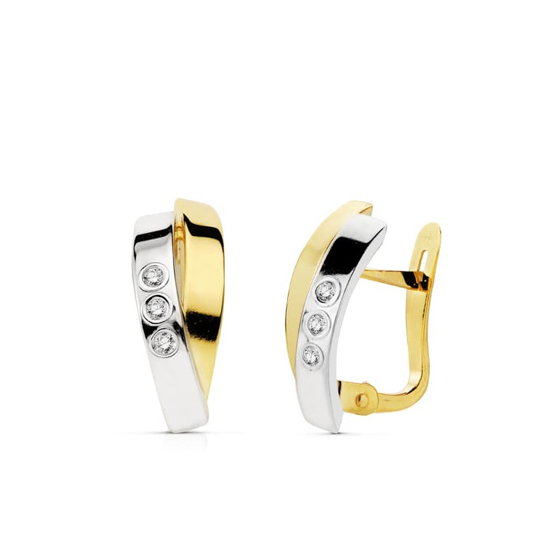 18K PENDIENTES BANDAS BICOLOR 15X6 MM CIERRE CATALAN