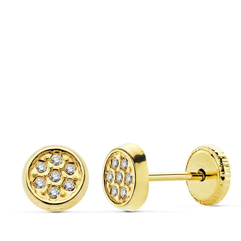 18K PENDIENTES ORO AMARILLO CIRCONITA TUERCA 5.5 MM