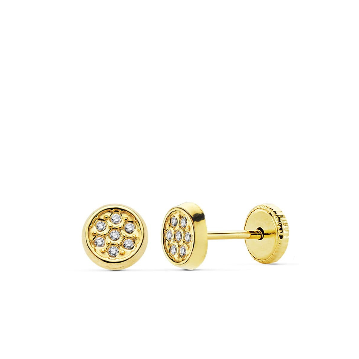 18K PENDIENTES ORO AMARILLO CIRCONITA TUERCA 5.5 MM