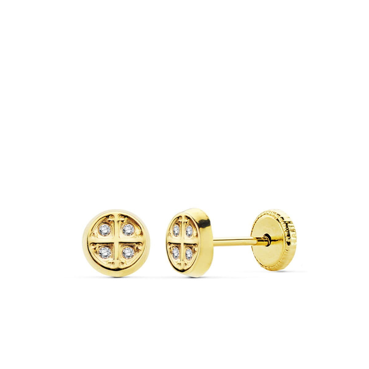 18K PENDIENTES ORO AMARILLO CIRCONITA TUERCA 5.5 MM