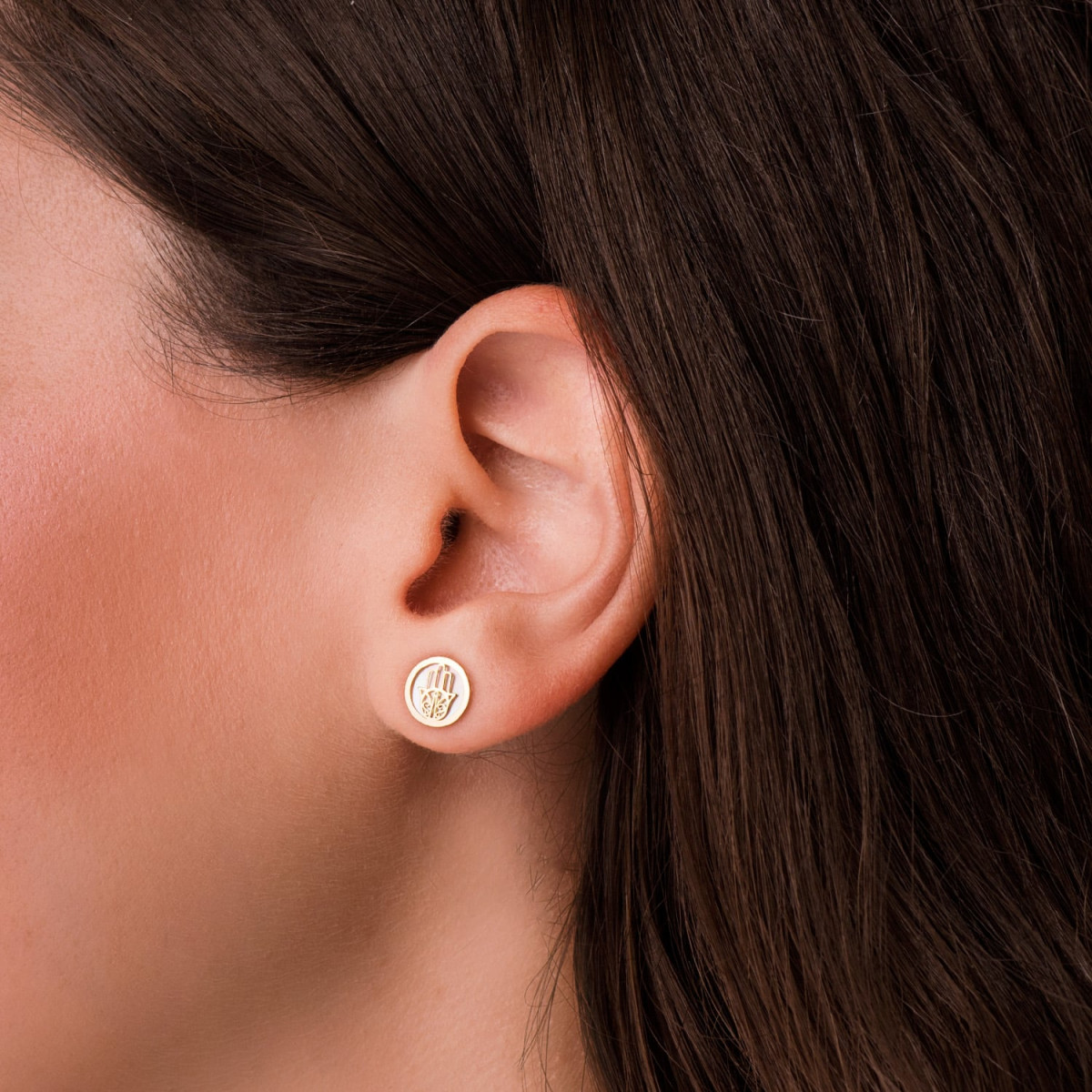 18K PENDIENTES MANO DE FATIMA ORO AMARILLO 8 MM CIERRE PRESION