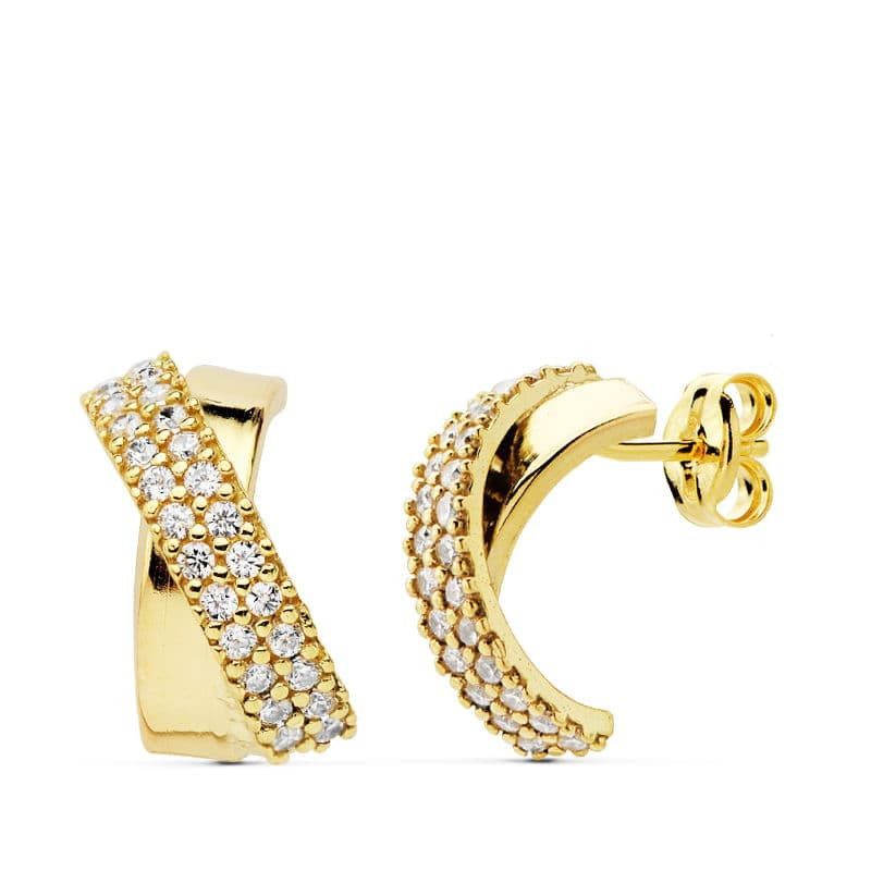 18K PENDIENTES BANDAS CIRCONITA ORO AMARILLO 13X6 MM CIERRE PRESION