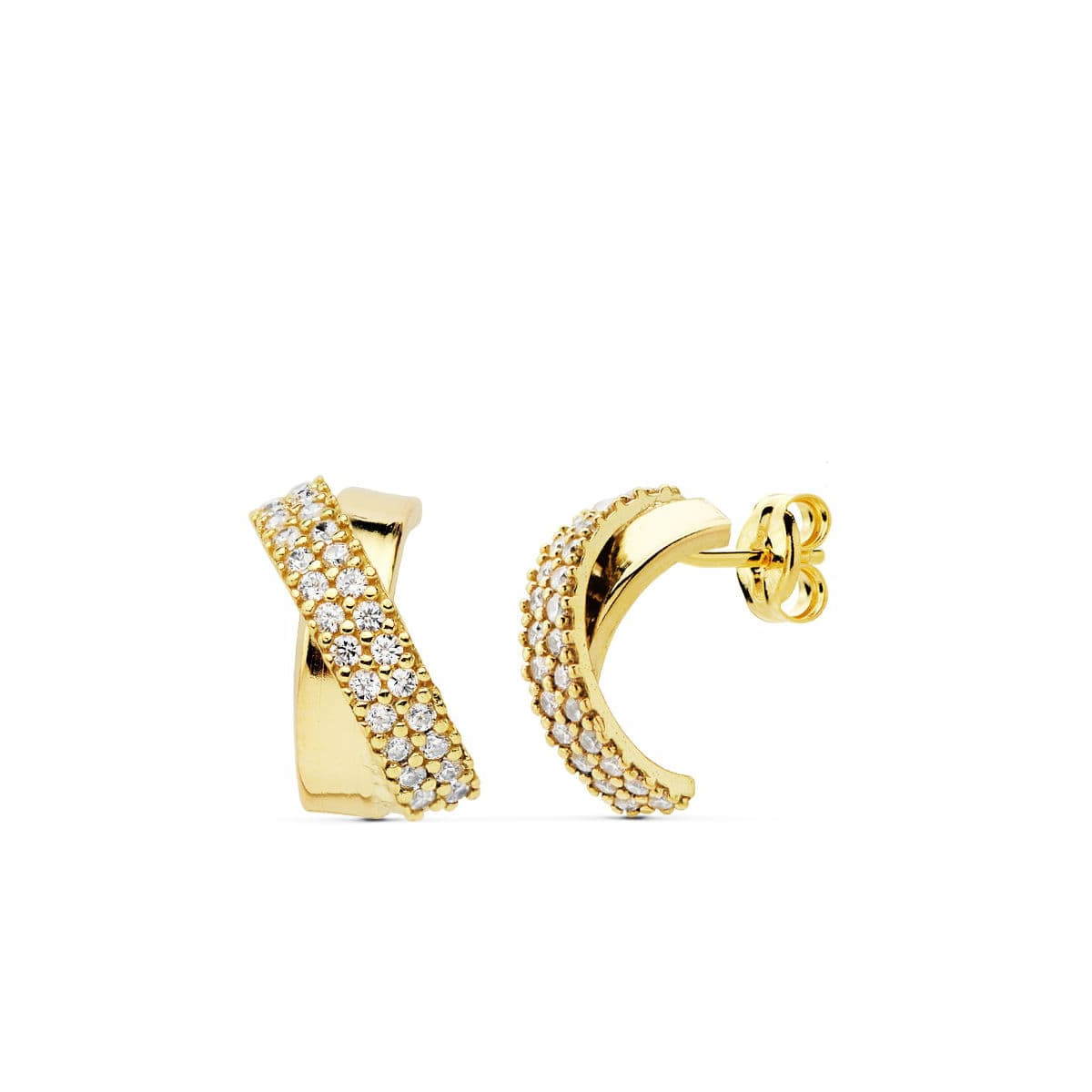 18K PENDIENTES BANDAS CIRCONITA ORO AMARILLO 13X6 MM CIERRE PRESION