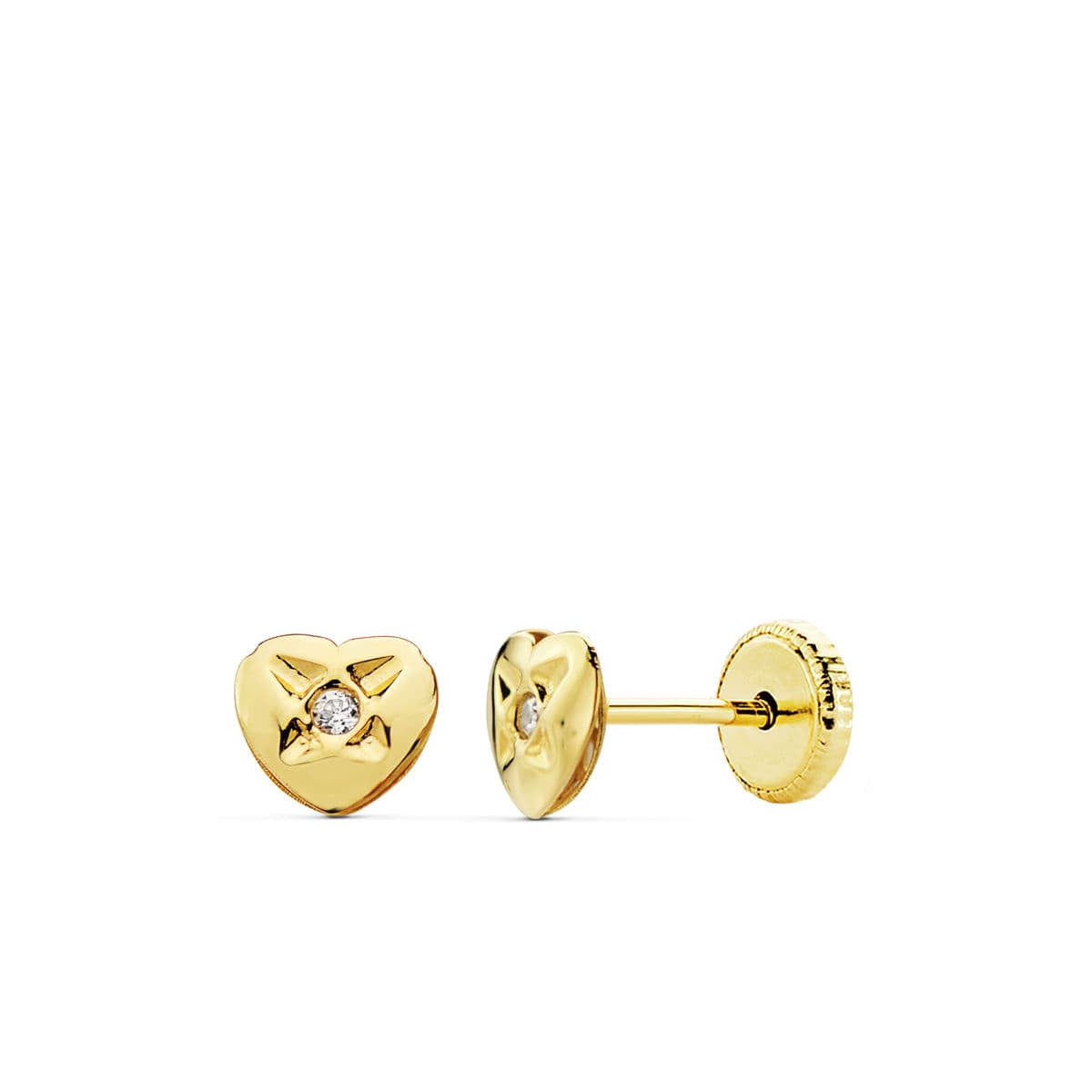 18K PENDIENTES ORO AMARILLO CORAZON 5X4.5 MM CIERRE TUERCA