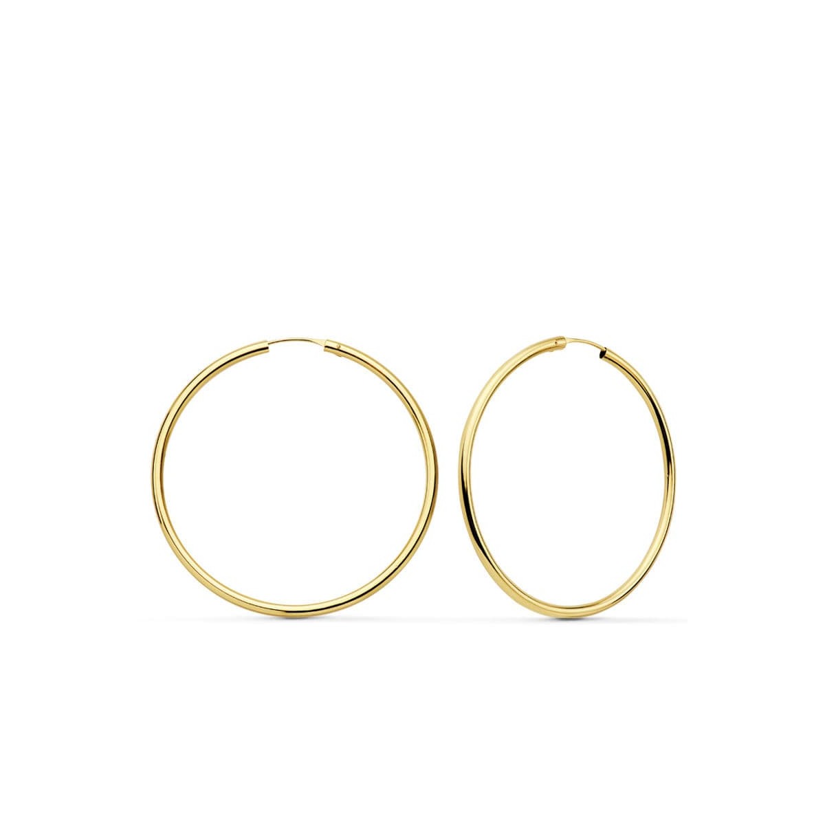 18K PENDIENTES AROS REDONDOS LISOS LIGEROS ORO AMARILLO 43X2 MM