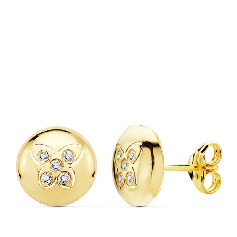 18K PENDIENTES ORO AMARILLO MARIPOSA CIRCONITA 8.5 MM CIERRE PRESION