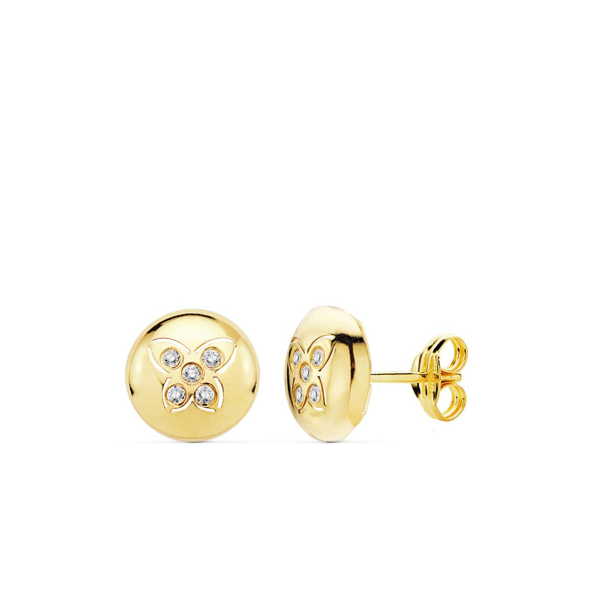 18K PENDIENTES ORO AMARILLO MARIPOSA CIRCONITA 8.5 MM CIERRE PRESION
