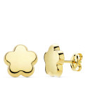18K PENDIENTES ORO AMARILLO FLOR LISA 10X10 MM CIERRE PRESION