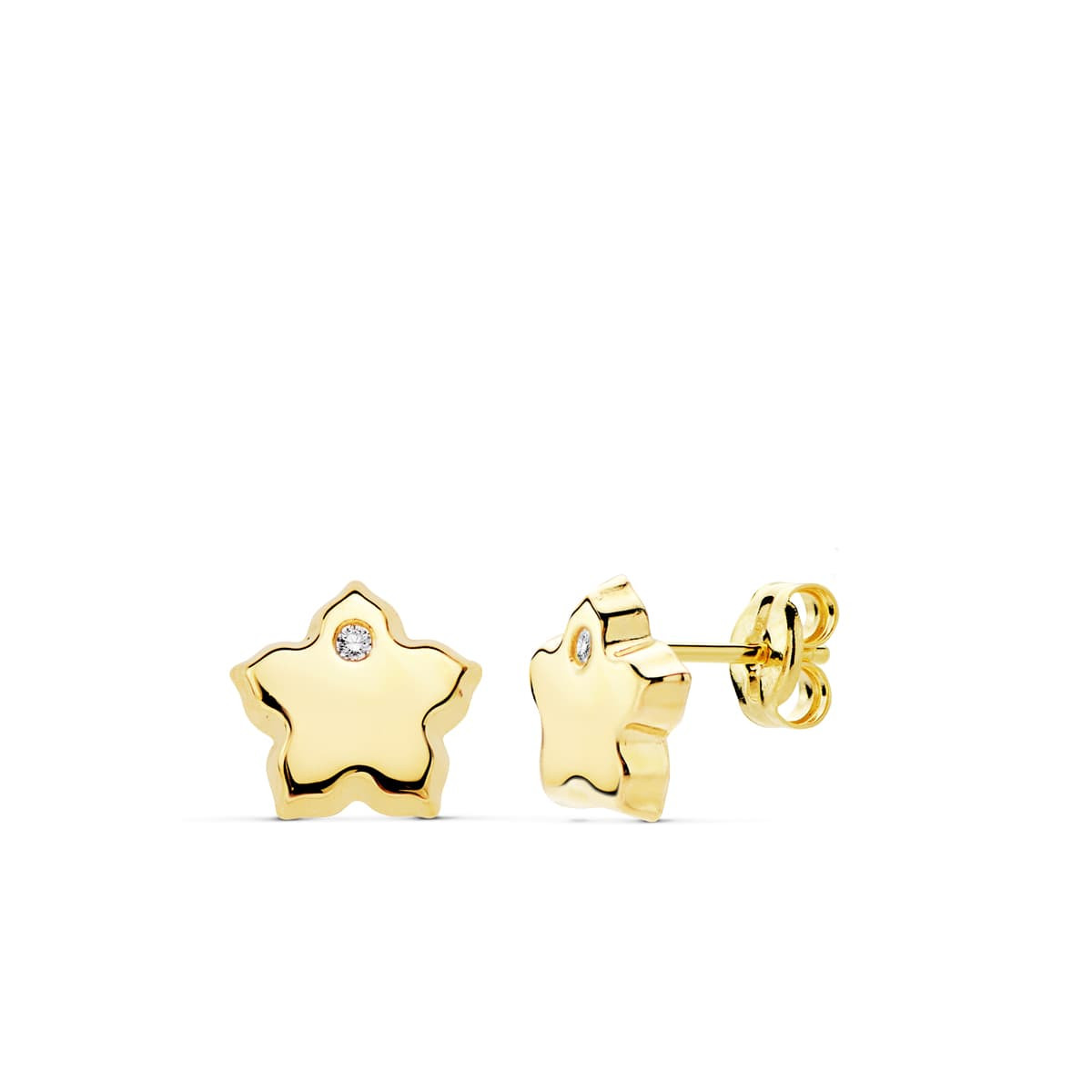 18K PENDIENTES FLOR ORO AMARILLO CIRCONITA 7X7 MM CIERRE PRESION