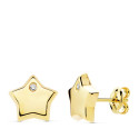 18K PENDIENTES ORO AMARILLO ESTRELLA CIRCONITA 9X9 MM CIERRE PRESION