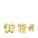18K PENDIENTES ORO AMARILLO MARIPOSA CIRCONITA 7.5X6 CIERRE PRESION