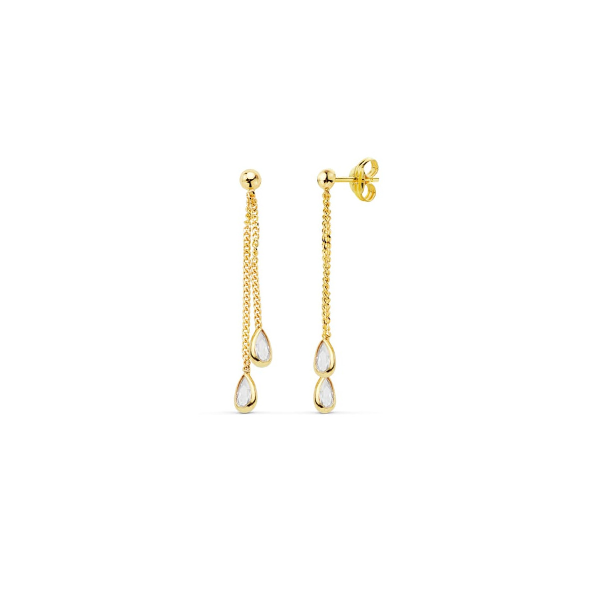 18K PENDIENTES ORO AMARILLO DOBLE CADENITA 34 MM CIERRE PRESION