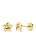 18K PENDIENTES ORO AMARILLO ESTRELLA CIRCONITA 6X6 MM CIERRE TUERCA