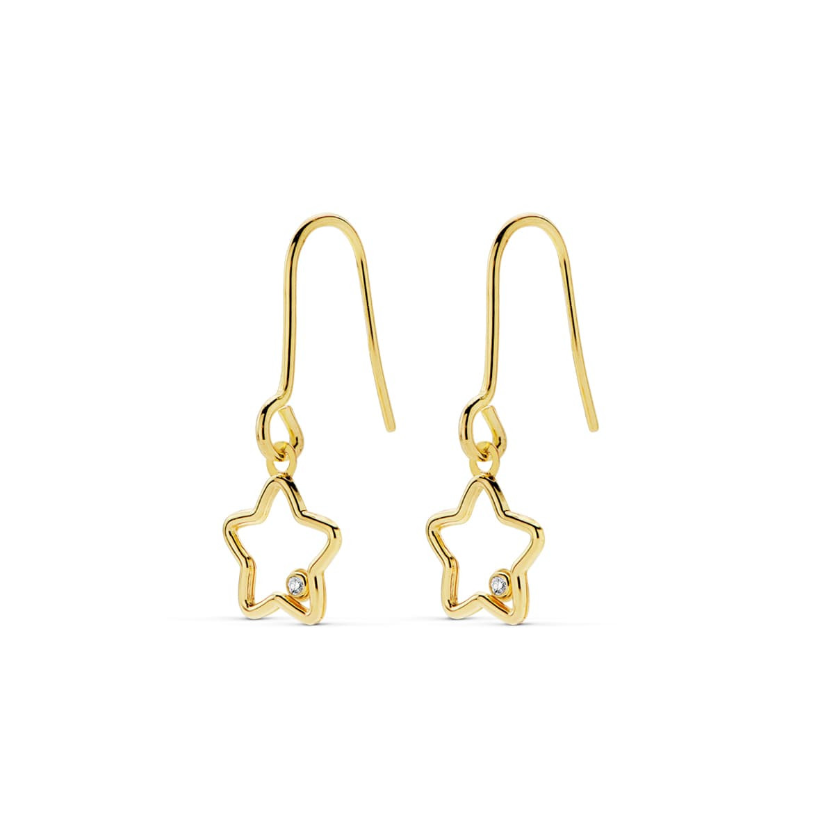 18K PENDIENTES ORO AMARILLO ESTRELLA CIRCONITA 22X8 MM CIERRE GANCHO