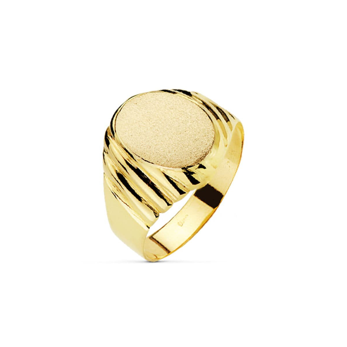 18K SELLO ORO AMARIILO HUECO TALLADO OVAL ZONA GRABADO 13 X 11 MM