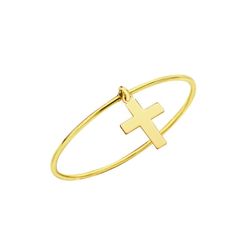 18K SORTIJA OR OMARILLO ARO LISO ANCHO 0,5 MM CON COLGANTE DE CRUZ 7,5 X 5 MM