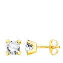 18K PENDIENTES ORO AMARILLO CIRCONITA 5 MM 4 GARRAS CIERRE PRESION