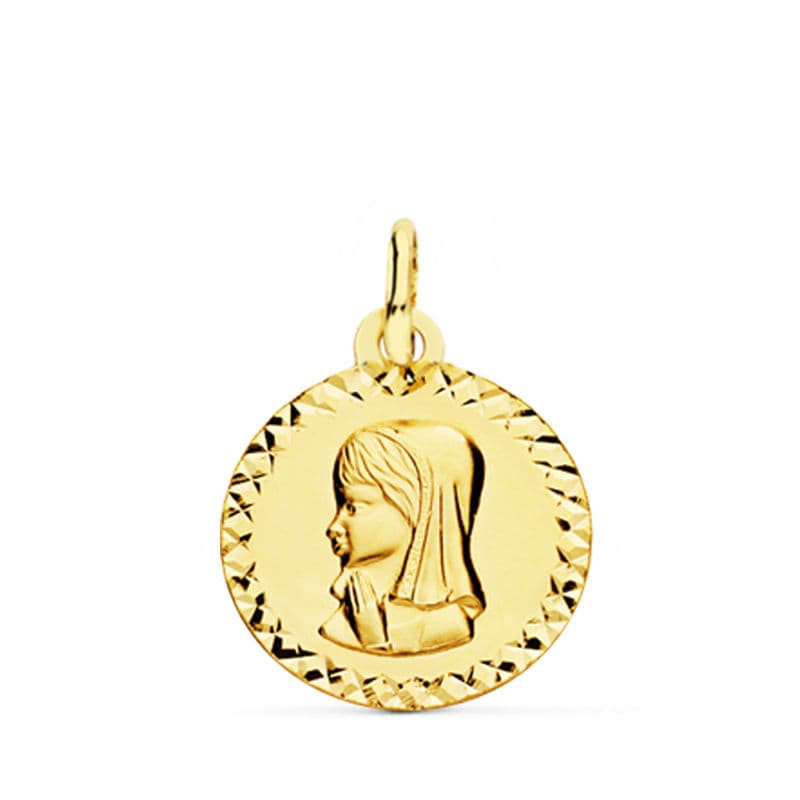 9K MEDALLA ORO AMARILLO VIRGEN NIÑA TALLA CRUZADA  16 MM