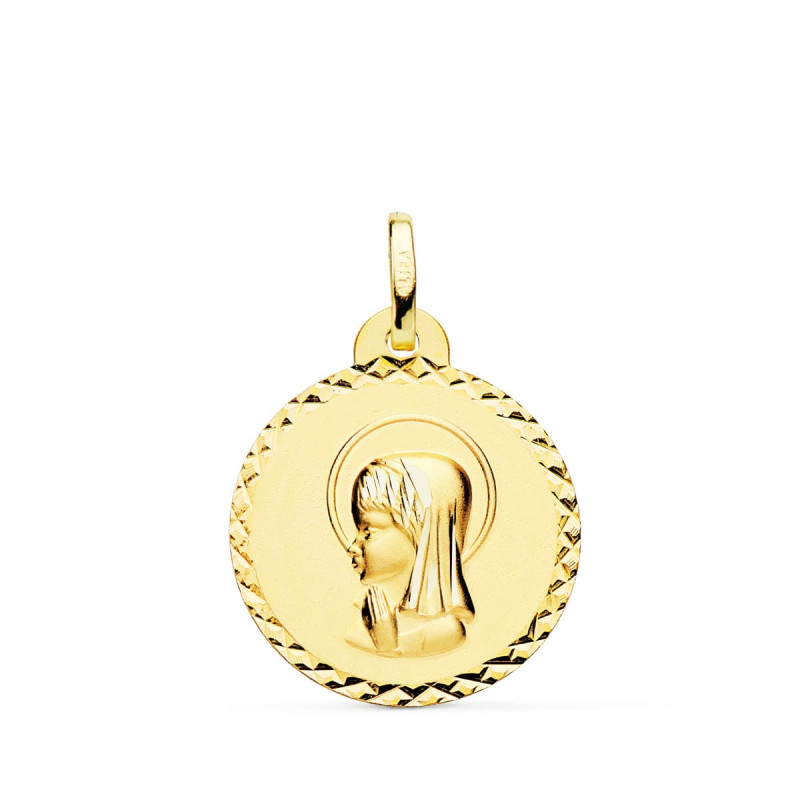 9K MEDALLA ORO AMARILLO VIRGEN NIÑA TALLA CRUZADA 20 MM