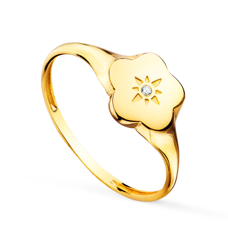18K SELLO ORO AMARILLO MUJER CABEZA FLOR CON CIRCONITA 9X8 MM