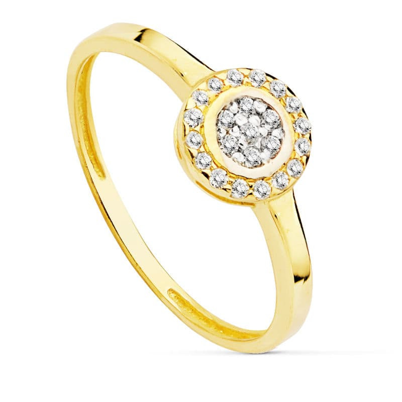 18K SORTIJA ORO BICOLOR MOTIVO REDONDO CON CIRCONITAS. ANCHO: 6 MM
