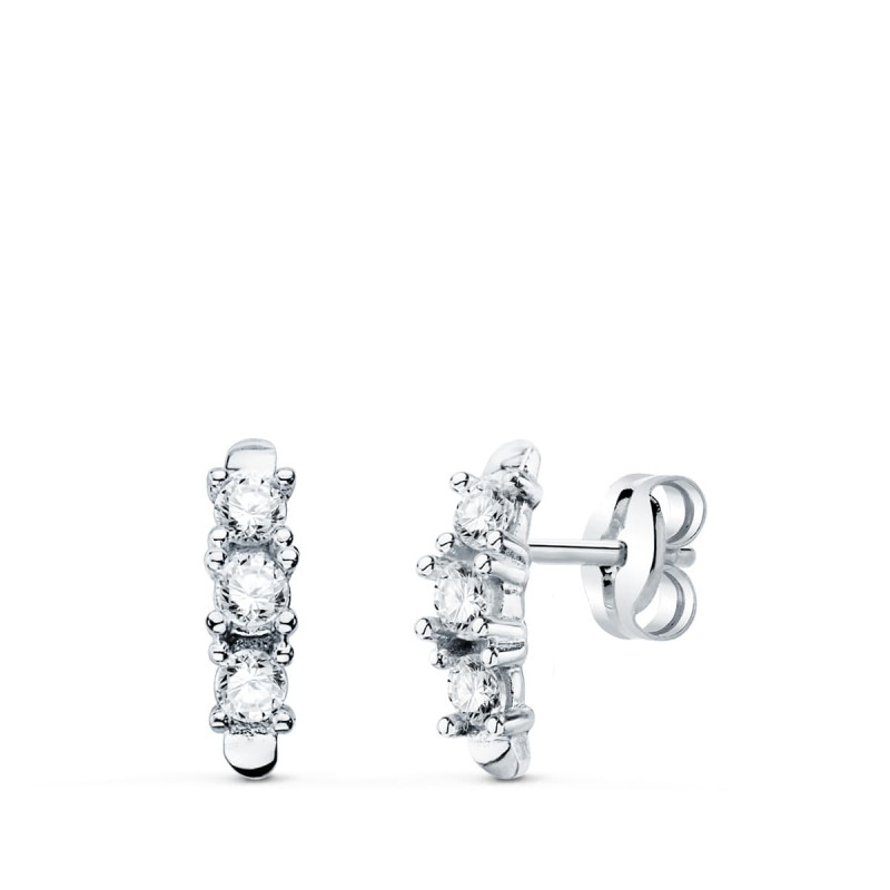 18K PENDIENTES ORO BLANCO CIRCONITA CON GARRAS 9.5X2.5 MM PRESION