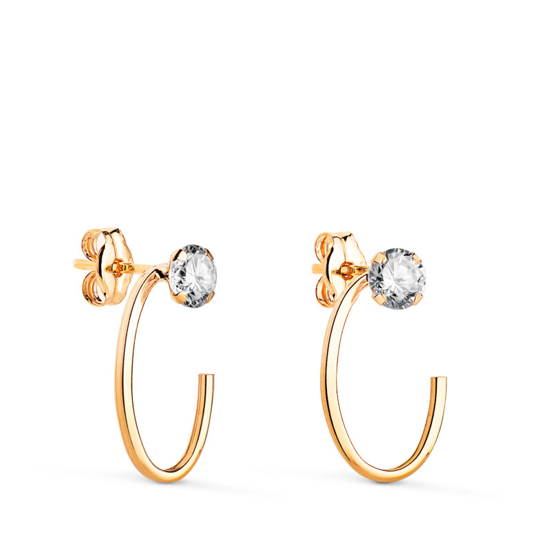 18K PENDIENTES ORO AMARILLO OVAL ABIERTO CON CIRCONITA. MEDIDA: 15 X 9 MM. CIERRE PRESION