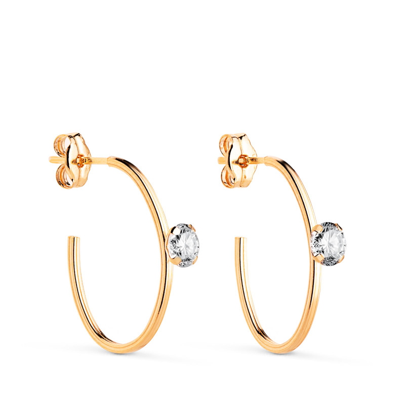 18K PENDIENTES ORO AMARILLO OVAL ABIERTO CON CIRCONITA. MEDIDA 18 X 13 MM. CIERRE PRESION