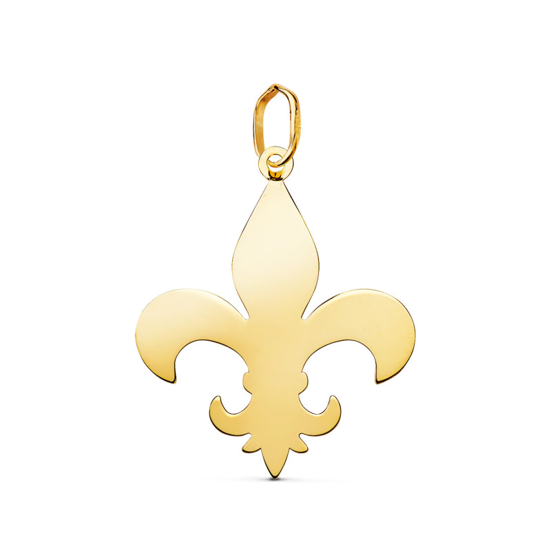 18K COLGANTE ORO AMARILLO CRUZ FLOR DE LIS EN BRILLO. MEDIDA: 24 X 20 MM
