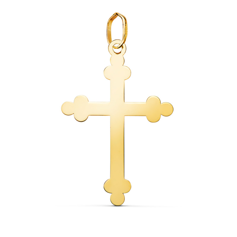 18K COLGANTE ORO AMARILLO CRUZ DE LA TRINIDAD EN BRILLO. MEDIDA: 27 X 18 MM