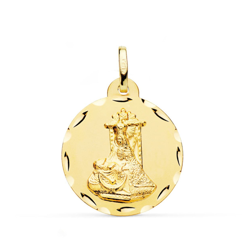 18K MEDALLA ORO AMARILLO VIRGEN DE LAS ANGUSTIAS TALLADA 24 MM